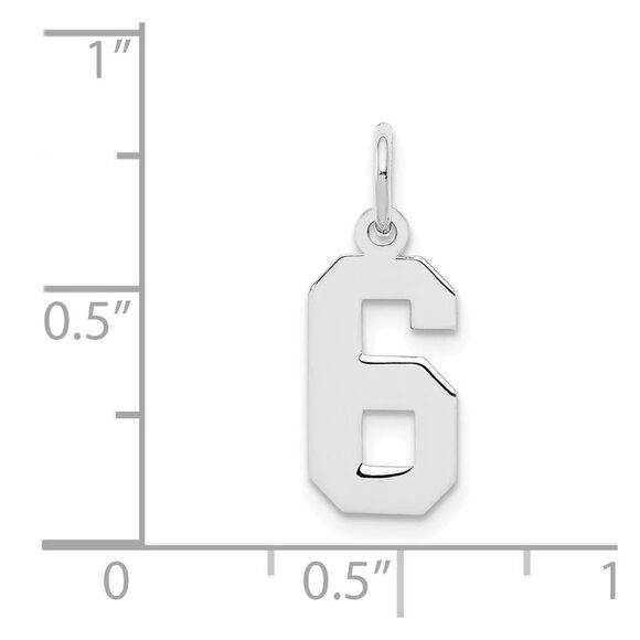Sterling Silver, Athletic Collection, Small Polished Number 6 Pendant - Picture 4 of 5